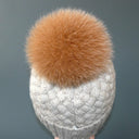 Beige Real Fur Pompom, Fluffy Pom Pom for Hat, Furry Ball with Ribbon, Fox Fur Pompom, Fuzzy Bommel, Puff Bobble, Teen Girl Hat Decoration