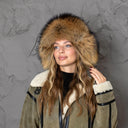 Natural Brown Raccoon Fur Trapper Hat, Women Hat For Cold Weather, Fluffy Aviator Hat, Leather Bomber Hat With Earflaps, Gift For Girlfriend