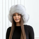 White Fox Fur Trapper Hat With Ear Flaps, Real Black Leather Aviator Hat, Saga Blue Fox Winter Hat, Fashion Ushanka, Warm Winter Hat For Her