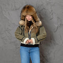 Natural Brown Raccoon Fur Trapper Hat, Women Hat For Cold Weather, Fluffy Aviator Hat, Leather Bomber Hat With Earflaps, Gift For Girlfriend