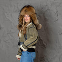 Natural Brown Raccoon Fur Trapper Hat, Women Hat For Cold Weather, Fluffy Aviator Hat, Leather Bomber Hat With Earflaps, Gift For Girlfriend