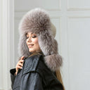 Light Beige Raccoon Fur Trapper Hat, Oversized Furry Hat Wit Earflaps, Real Leather Aviator Hat, Stylish Winter Hat, Fluffy Ushanka Gift