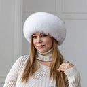 White Fox Fur Hat with Black Tips, Real Fox Fur & Leather Mongolian Hat, Fashion Pill Box Hat, Cozy Fluffy Hat, Warm Furry Hat, Gift For Mom