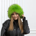 Neon Green Trapper Hat, Real Raccoon Fur & Leather Hat With Earflaps, Oversized Winter Hat, Cold Weather Ushanka, Vibrant Hat For Teen Girl