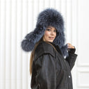 Gray Blue Raccoon Fur Trapper Hat, Real Leather Ushanka, Oversized Trapper Hat, Fluffy Aviator Hat, Fashion Winter Hat, Gift For Girlfriend