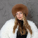 Stylish Winter Fur Hat, Dark Beige Fox Fur Hat, Real Leather Pill Box Hat, Fashion Winter Hat, Warm Mongolian Hat, Anniversary Gift For Wife