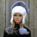 Real Fur Hat with Pom Pom, White Winter Beanie, Mink Hat for Women, Fashion Winter Accessories, Pompom Knitted Beanie, Warm Ear Flaps Hat