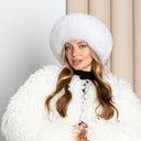 White Fox Fur Mongolian Hat, Real Fur & Leather Winter Hat, Warm Pill Box Hat, Fashion Women Hat, Winter Headwear, Anniversary Gift For Wife