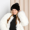 Knitted Rabbit Fur Hat with Fox Fur Pompom, Winter Ladies Hat, Fluffy Black or Silver Hat, Real Rabbit Fur Hat, Cold Weather Fur Accessories
