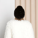 Knitted Rabbit Fur Hat with Fox Fur Pompom, Winter Ladies Hat, Fluffy Black or Silver Hat, Real Rabbit Fur Hat, Cold Weather Fur Accessories