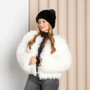 Knitted Rabbit Fur Hat with Fox Fur Pompom, Winter Ladies Hat, Fluffy Black or Silver Hat, Real Rabbit Fur Hat, Cold Weather Fur Accessories