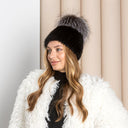 Black Mink Fur Beanie Hat with Fluffy Pompom, Knitted Mink Hat, Real Fur Hat, Fuzzy Beanie, Women Winter Hat, Stylish Gift for Girlfriend