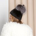 Black Mink Fur Beanie Hat with Fluffy Pompom, Knitted Mink Hat, Real Fur Hat, Fuzzy Beanie, Women Winter Hat, Stylish Gift for Girlfriend