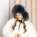 Royal Blue Raccoon Fur Trapper Hat, Fluffy Winter Head Warmer, Real Leather Ushanka, Aviator Hat, Oversized Bomber Hat, Warm Gift for Wife