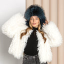 Royal Blue Raccoon Fur Trapper Hat, Fluffy Winter Head Warmer, Real Leather Ushanka, Aviator Hat, Oversized Bomber Hat, Warm Gift for Wife