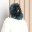Royal Blue Raccoon Fur Trapper Hat, Fluffy Winter Head Warmer, Real Leather Ushanka, Aviator Hat, Oversized Bomber Hat, Warm Gift for Wife