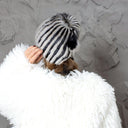 Striped Black & Gray Fur Hat, Mink Fur Beanie, Fluffy Ladies Fur Hat, Knitted Real Mink Fur Hat, Warm Fur Hat For Her, Perfect Gift for Mom