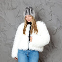 Striped Black & Gray Fur Hat, Mink Fur Beanie, Fluffy Ladies Fur Hat, Knitted Real Mink Fur Hat, Warm Fur Hat For Her, Perfect Gift for Mom