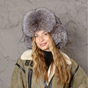 Arctic Fox Winter hat, Women's Winter Head Accessories, Trapper Hat for Sister, Silver Fur Hat With Ear Flaps, Genuine Fluffy Fox Fur Hat