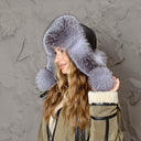 Women's Trapper Hat, Hat with Ear Flaps, Furry Winter Hat for Women, Luxury Real Fox Fur Headwear, Silver Ushanka, Birthday Gift for Wife