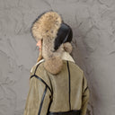 Raccoon Fur Hat, Soft Fluffy Winter Ushanka, Leather Aviator Hat, Plush Trapper Hat for Women, Warm Gift for Mom, Real Fur Fuzzy Bomber Hat
