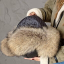 Raccoon Fur Hat, Soft Fluffy Winter Ushanka, Leather Aviator Hat, Plush Trapper Hat for Women, Warm Gift for Mom, Real Fur Fuzzy Bomber Hat