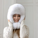 White Real Arctic Fox Fur Trapper Hat with Ear Flaps, One-Piece Winter Women's Hat, Warm Hat, Head Accessory, Cute Bomber Hat, Gift for wife