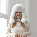 White Real Arctic Fox Fur Trapper Hat with Ear Flaps, One-Piece Winter Women's Hat, Warm Hat, Head Accessory, Cute Bomber Hat, Gift for wife