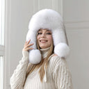 White Real Arctic Fox Fur Trapper Hat with Ear Flaps, One-Piece Winter Women's Hat, Warm Hat, Head Accessory, Cute Bomber Hat, Gift for wife
