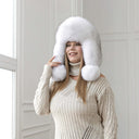 White Real Arctic Fox Fur Trapper Hat with Ear Flaps, One-Piece Winter Women's Hat, Warm Hat, Head Accessory, Cute Bomber Hat, Gift for wife