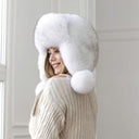 White Real Arctic Fox Fur Trapper Hat with Ear Flaps, One-Piece Winter Women's Hat, Warm Hat, Head Accessory, Cute Bomber Hat, Gift for wife