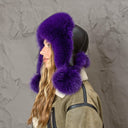 Hot Purple Woman's Winter Hat, Real Fox Fur & Leather Trapper Hat, Stylish Purple Bomber Hat, Furry Aviator Hat, Fuzzy Hat, Teen Girl Gift