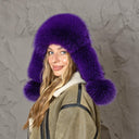 Hot Purple Woman's Winter Hat, Real Fox Fur & Leather Trapper Hat, Stylish Purple Bomber Hat, Furry Aviator Hat, Fuzzy Hat, Teen Girl Gift
