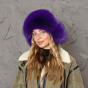 Hot Purple Woman's Winter Hat, Real Fox Fur & Leather Trapper Hat, Stylish Purple Bomber Hat, Furry Aviator Hat, Fuzzy Hat, Teen Girl Gift