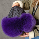 Hot Purple Woman's Winter Hat, Real Fox Fur & Leather Trapper Hat, Stylish Purple Bomber Hat, Furry Aviator Hat, Fuzzy Hat, Teen Girl Gift
