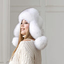 Snow White Saga Fox Fur Trapper Hat, Real Leather Ushanka, Winter Hat With Earflaps, Fluffy Aviator Hat, Gift For Her, Warm Fuzzy Bomber Hat