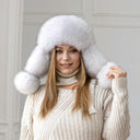 Snow White Saga Fox Fur Trapper Hat, Real Leather Ushanka, Winter Hat With Earflaps, Fluffy Aviator Hat, Gift For Her, Warm Fuzzy Bomber Hat