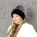 Knitted Rabbit Fur Pom Pom Hat, Women Winter Beanie, Black Fluffy Hat, Set of Hat and Mittens, Stylish Furry Hat For Her, Gift for Sister