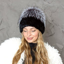 Knitted Rabbit Fur Pom Pom Hat, Women Winter Beanie, Black Fluffy Hat, Set of Hat and Mittens, Stylish Furry Hat For Her, Gift for Sister