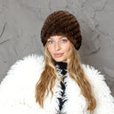 Warm Winter Fur Hat, Mink Fur Hat for Woman, Brown Furry Beanie, Knitted Fluffy Beanie, Gift for Her, Real Mink Fur Hat, Fur Hat For Grandma