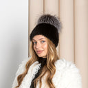 Black Mink Fur Beanie Hat with Fluffy Pompom, Knitted Mink Hat, Real Fur Hat, Fuzzy Beanie, Women Winter Hat, Stylish Gift for Girlfriend