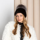 Black Mink Fur Beanie Hat with Fluffy Pompom, Knitted Mink Hat, Real Fur Hat, Fuzzy Beanie, Women Winter Hat, Stylish Gift for Girlfriend