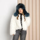 Royal Blue Raccoon Fur Trapper Hat, Fluffy Winter Head Warmer, Real Leather Ushanka, Aviator Hat, Oversized Bomber Hat, Warm Gift for Wife