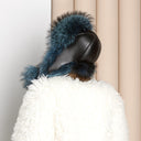 Royal Blue Raccoon Fur Trapper Hat, Fluffy Winter Head Warmer, Real Leather Ushanka, Aviator Hat, Oversized Bomber Hat, Warm Gift for Wife