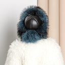 Royal Blue Raccoon Fur Trapper Hat, Fluffy Winter Head Warmer, Real Leather Ushanka, Aviator Hat, Oversized Bomber Hat, Warm Gift for Wife