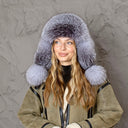 Women's Trapper Hat, Hat with Ear Flaps, Furry Winter Hat for Women, Luxury Real Fox Fur Headwear, Silver Ushanka, Birthday Gift for Wife