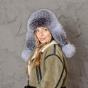 Women's Trapper Hat, Hat with Ear Flaps, Furry Winter Hat for Women, Luxury Real Fox Fur Headwear, Silver Ushanka, Birthday Gift for Wife