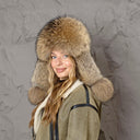 Raccoon Fur Hat, Soft Fluffy Winter Ushanka, Leather Aviator Hat, Plush Trapper Hat for Women, Warm Gift for Mom, Real Fur Fuzzy Bomber Hat