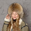 Raccoon Fur Hat, Soft Fluffy Winter Ushanka, Leather Aviator Hat, Plush Trapper Hat for Women, Warm Gift for Mom, Real Fur Fuzzy Bomber Hat