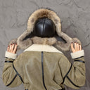 Raccoon Fur Hat, Soft Fluffy Winter Ushanka, Leather Aviator Hat, Plush Trapper Hat for Women, Warm Gift for Mom, Real Fur Fuzzy Bomber Hat